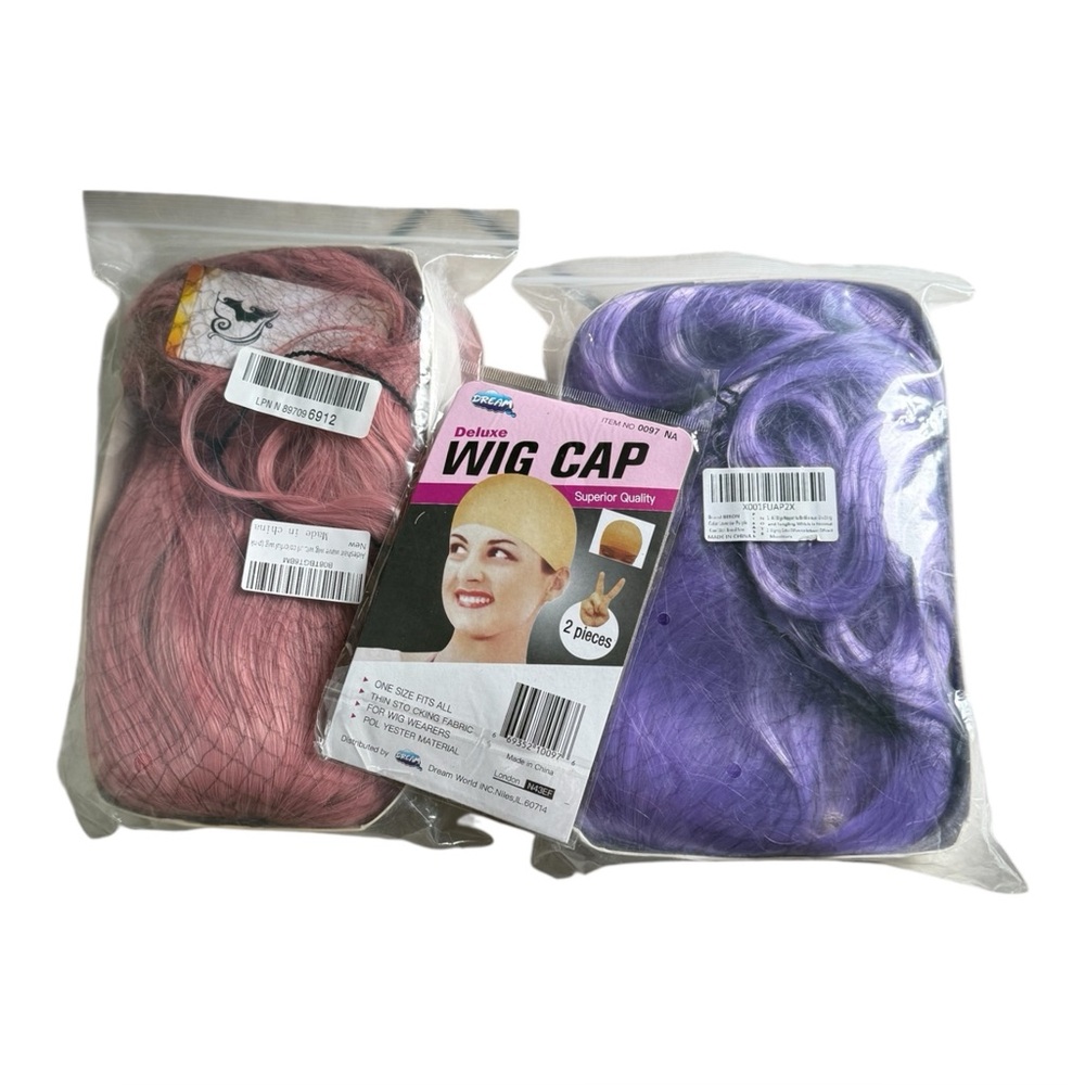Wigs Wavy - Set of 2 - Pink & Purple | pink bob | purple long - bangs on both
